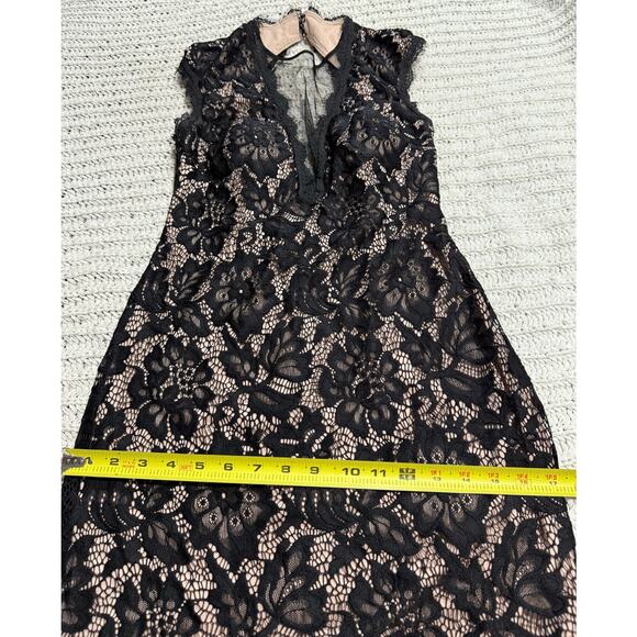 Betsy & Adam Maxi Mermaid Lace Dress Formal Cut Out Back Lined Size 6 Black Nude - Picture 7 of 16